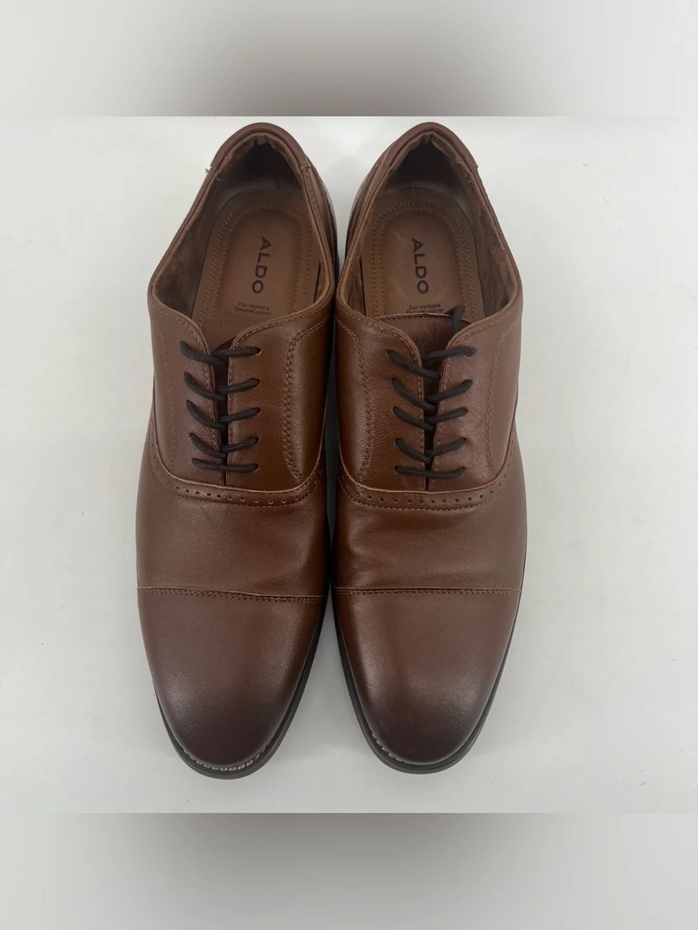 ALDO Men's Brown Leather Cap Toe Lace-Up Oxford Dress Shoes US 10.5 Ayton Cognac